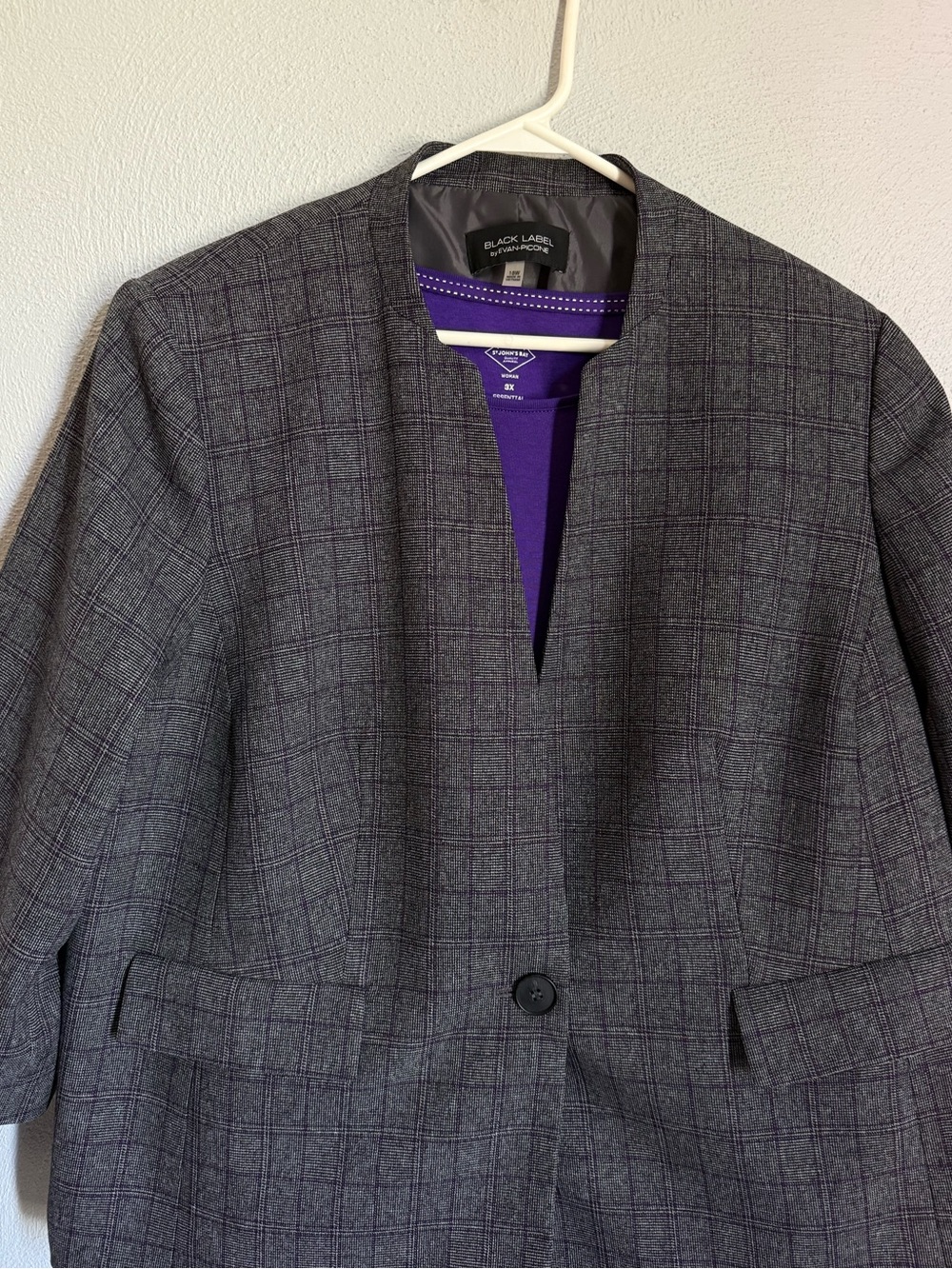 Evan Picone Gray Windowpane Collarless Blazer